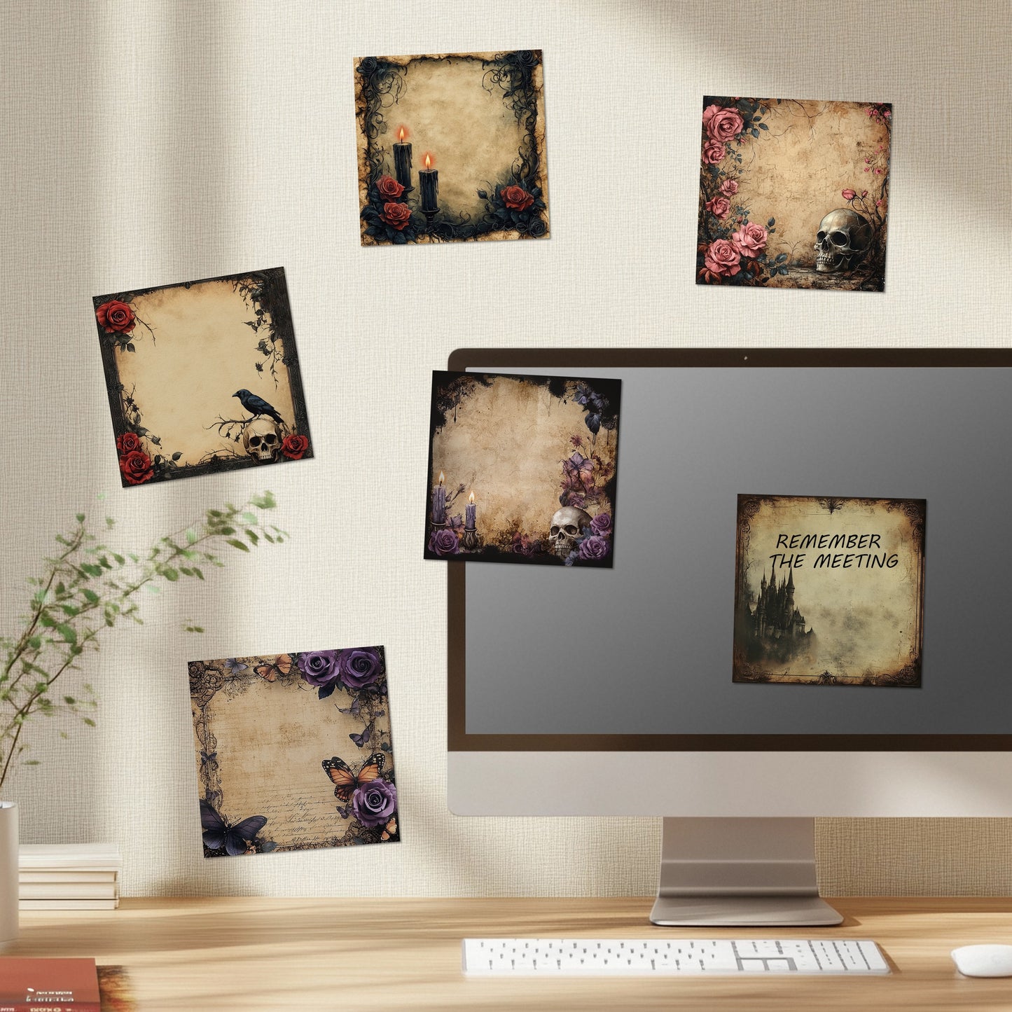 [Gothic Sticky Notes] 9pcs Gothic Sticky Notes | 3x3 Inch Spooky Design Pads with Skulls, Roses, Castles, Candles & Ravens, 450 Sheets Creepy Gothic Style Note Pads for School, Office, or Gifts for Friends, Gothic Home Decor