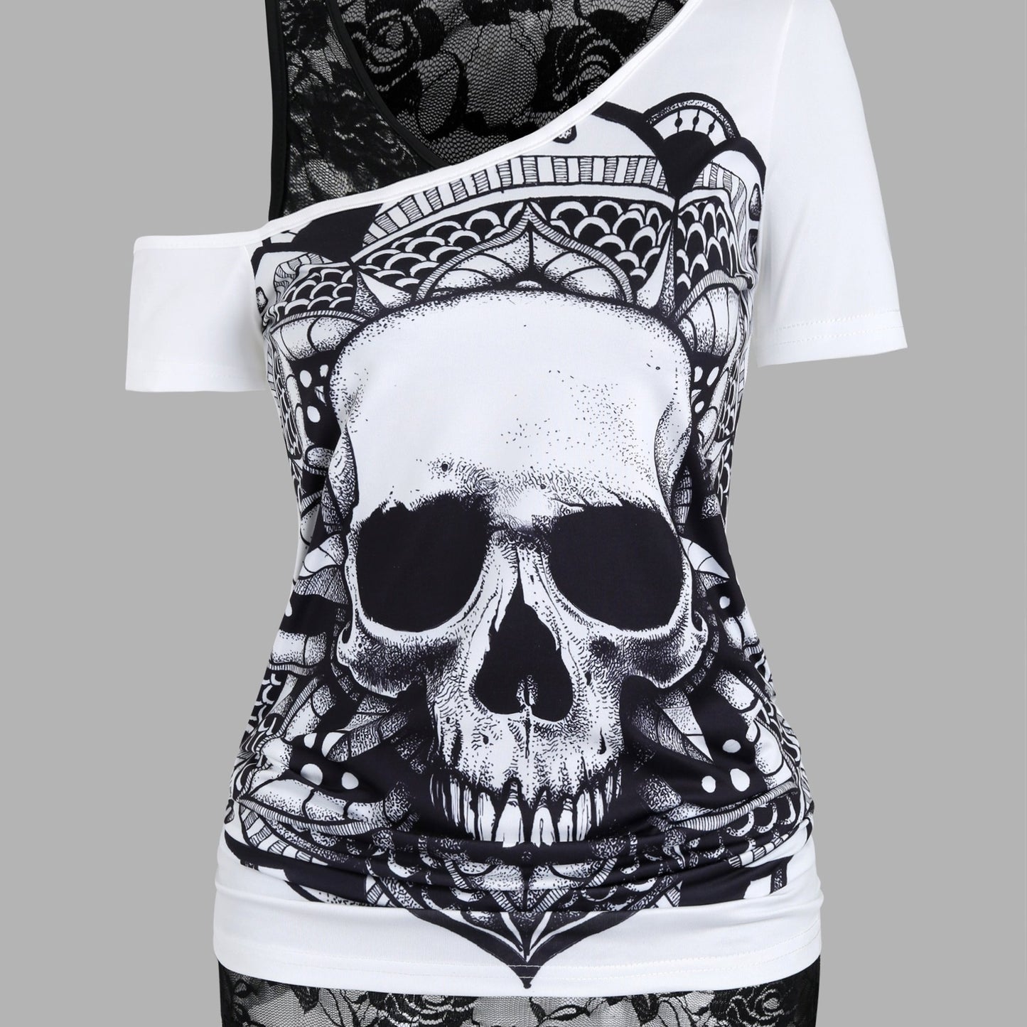 Dark Patterned Lace Two-Piece T-Shirt - Targeted Development for Stylish Casual Wear