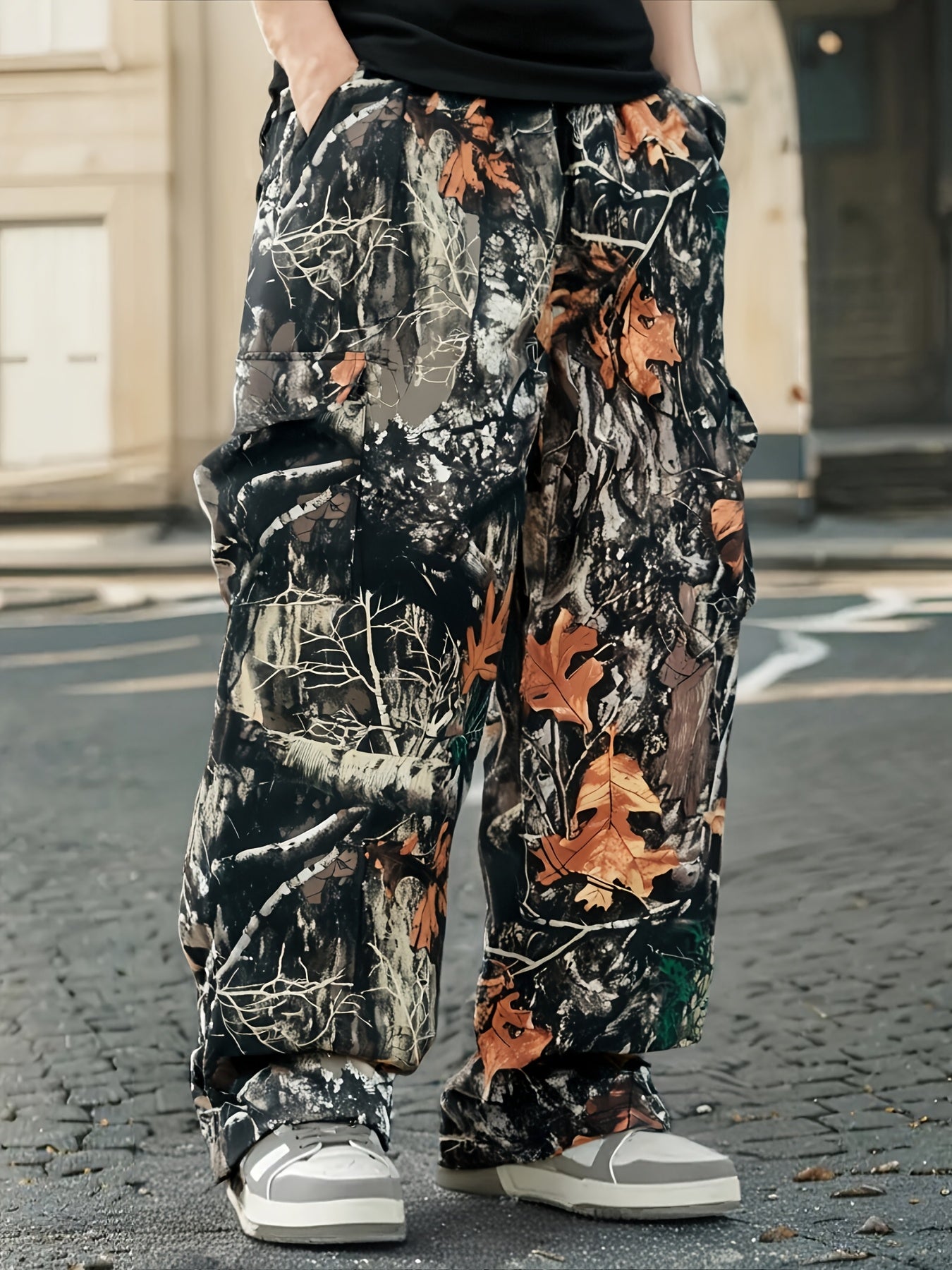 Men's Plus Size Camo Cargo Pants with 3D Pocket Detail - Trendy All-Over Print, Multi-Pocket Design, Polyester for Outdoor, Sports & Streetwear, PLUS SIZE