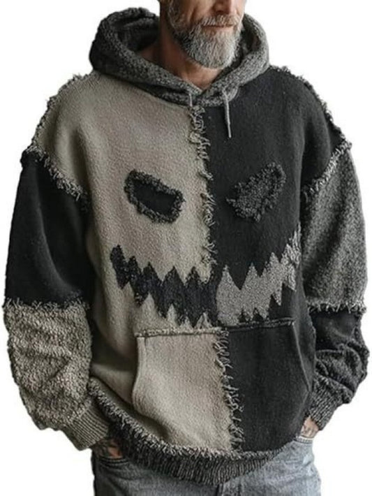 Men'S Gothic Halloween Sweatshirt - Skeleton Print Drop Shoulder Pullover with Hooded Collar, Loose Fit Long Sleeve Streetwear Jacket for Costume Parties, Halloween Clothes, Party Attire, Edgy Fashion, Durable Fabric, Streetw