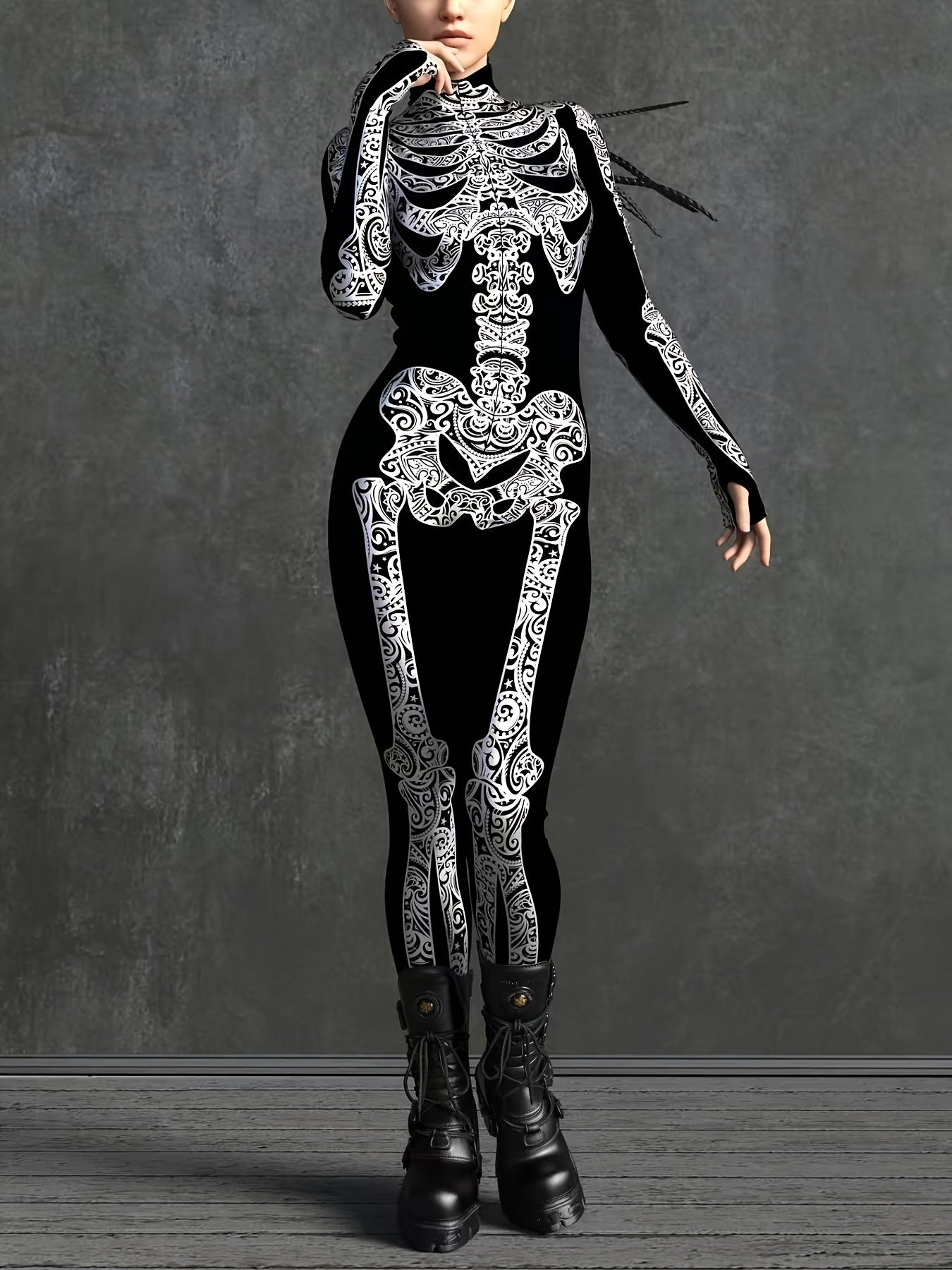 Women's Gothic Full-Length Outfit - Elegant Gothic full-body costume with Zip-Up Front, Full-Length Pants - Machine Washable Formal & Costume Party Attire for Themed Events, Casual Attire - Victorian Vampire, Dark Fantasy Clo