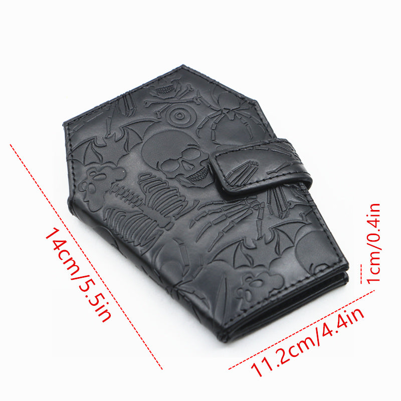 [Gothic Wallet] Spooky Gothic Vintage Embossed Skull Coffin Wallet | Faux Leather, Snap Closure, Perfect for Keys, Cash & Cards, Dark Gothic Style, Halloween Clutch