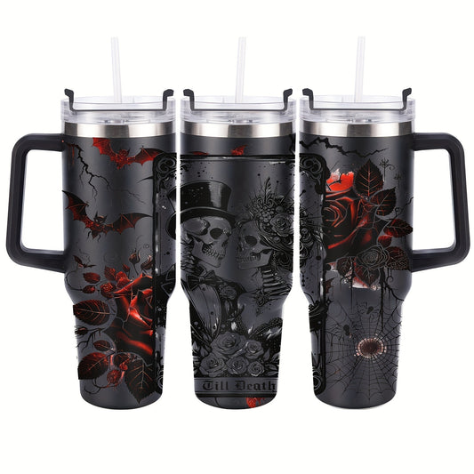 40oz Stainless Steel Tumbler with Lid - Halloween Skeleton Bride Design, Reusable & Hand-Wash Only, Perfect for Car Travel & Gifts