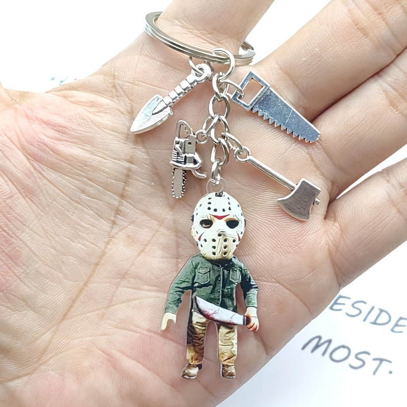 Horror-Themed Keychain with Masked Figure - Zinc Alloy, Durable & Stylish, Perfect for Backpacks & Bags, Ideal for Valentine'S Day Gift, Unique Gift Item|Stylish Keychain|Durable Zinc Alloy