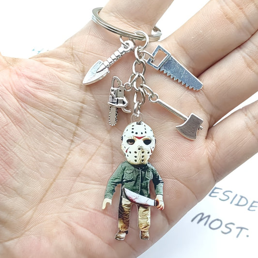 Horror-Themed Keychain with Masked Figure - Zinc Alloy, Durable & Stylish, Perfect for Backpacks & Bags, Ideal for Valentine'S Day Gift, Unique Gift Item|Stylish Keychain|Durable Zinc Alloy