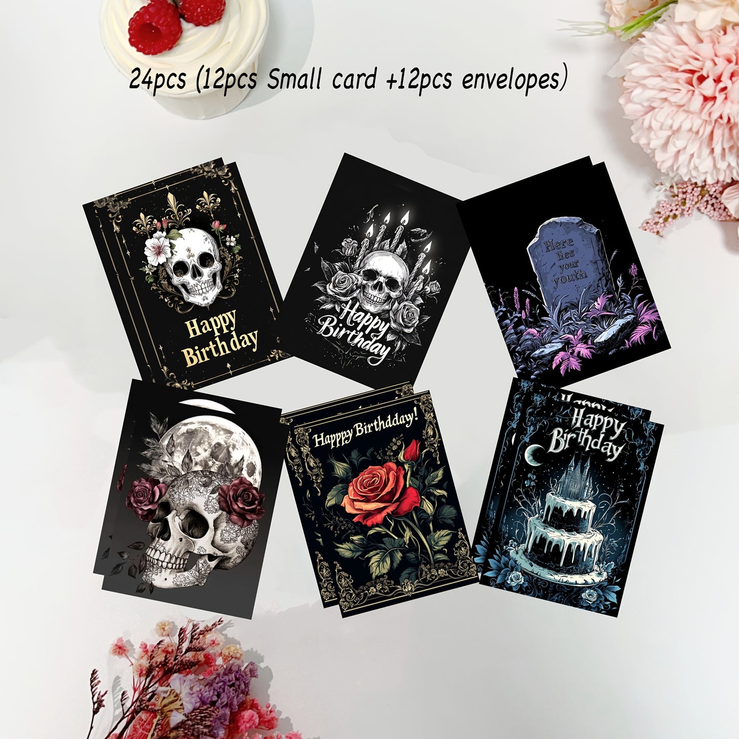 24pcs of Gothic Birthday Cards - The Perfect Choice for Horror Enthusiasts And Dark Celebrations, Suitable for Goths, Horror Fans, And Partners - an Ideal Option for Weddings, Birthdays, Anniversaries, And Valentine'S Day.