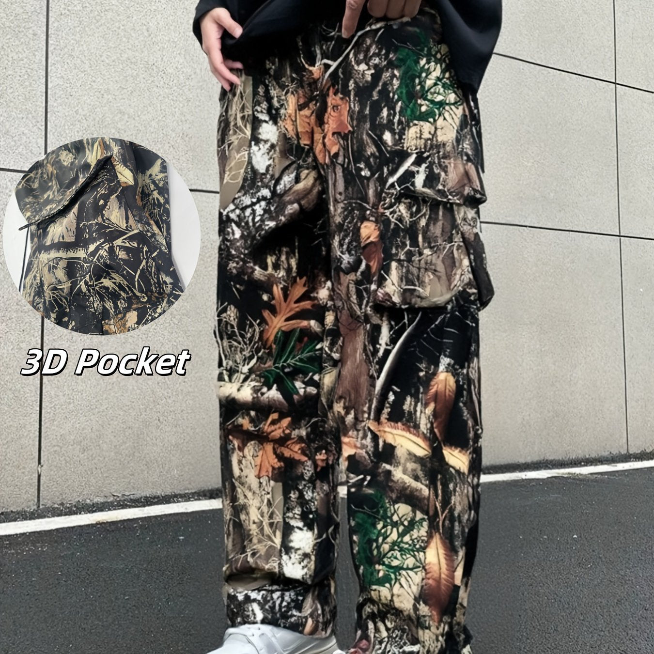 Men's Plus Size Camo Cargo Pants with 3D Pocket Detail - Trendy All-Over Print, Multi-Pocket Design, Polyester for Outdoor, Sports & Streetwear, PLUS SIZE