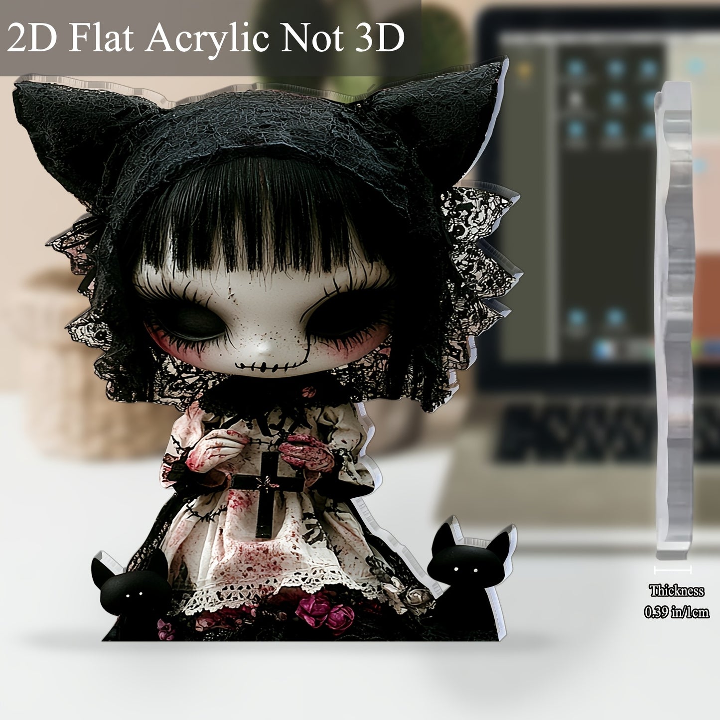 2D Flat, 1pc Gothic Horror Theme Acrylic Desktop Decoration - 5.91"x5.11" Spooky Halloween Decor with Intricate Lace & Skull Design, Battery-Free Haunting Art for Home, Office, Bar, Cafe - Unique Gift for Halloween Party, 2D