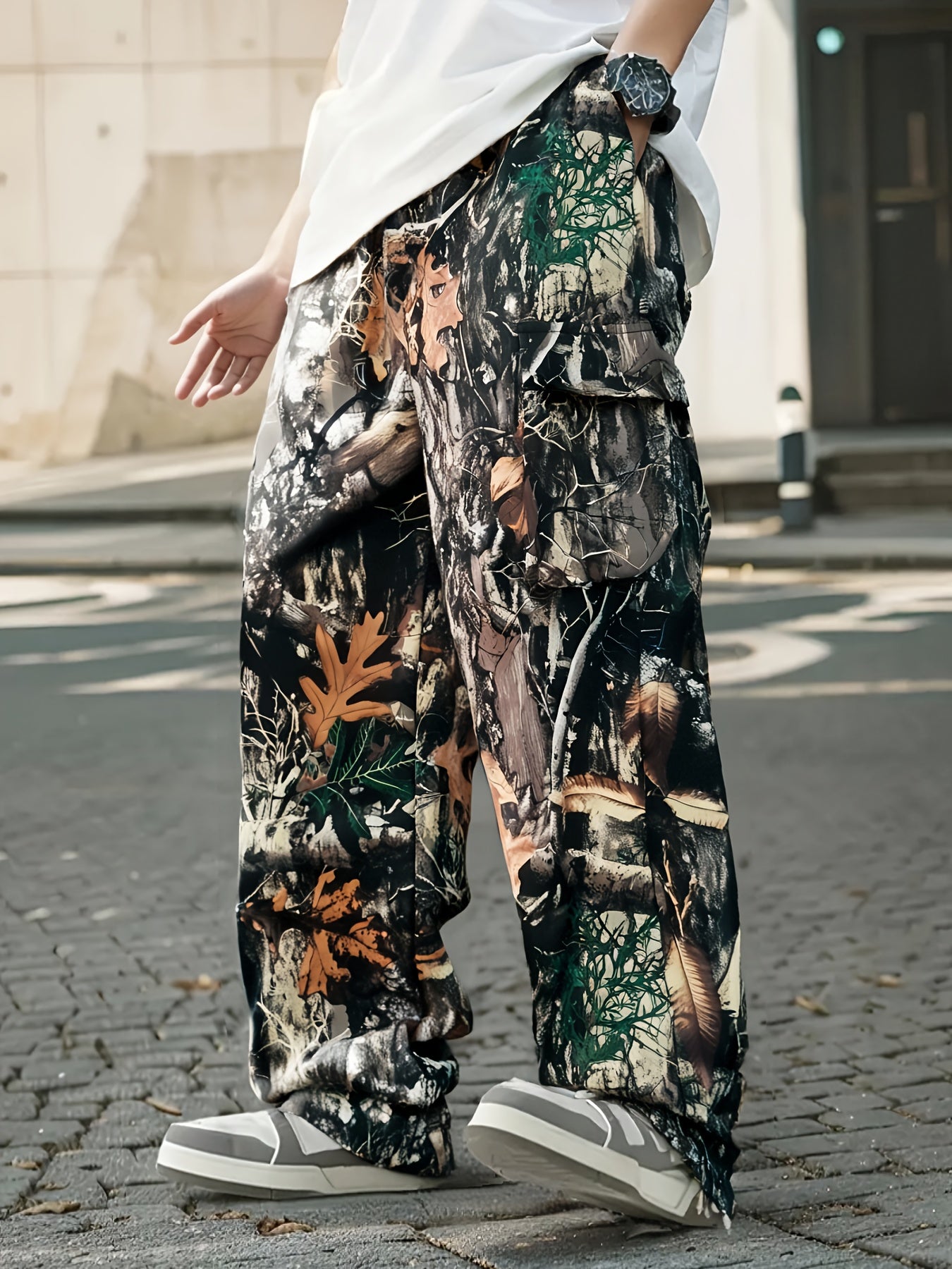 Men's Plus Size Camo Cargo Pants with 3D Pocket Detail - Trendy All-Over Print, Multi-Pocket Design, Polyester for Outdoor, Sports & Streetwear, PLUS SIZE