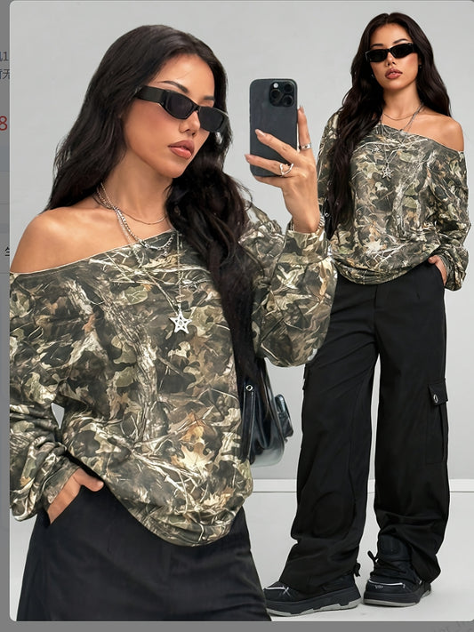 Women'S Casual Off-Shoulder Graphic Sweatshirt - "I AM A WOMAN" Print, Long Sleeve, Round Neck, Relaxed Fit, Black, Spring/Fall Streetwear, Casual Wear | Graphic Sweatshirt | Relaxed Fit Top, Ladies Sweatshirt