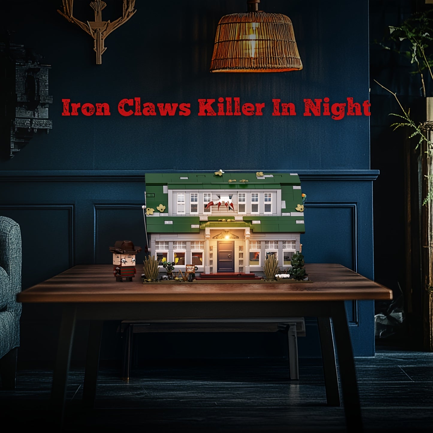 1099pcs Popular Horror Movie Elm Street House Model and Character Freddy Building Block Set, Halloween Gift Castle Series DIY Kit Toy Home Decor for Christmas & Holidays, Birthday Present, Holiday Gift Set, Detailed Replica,