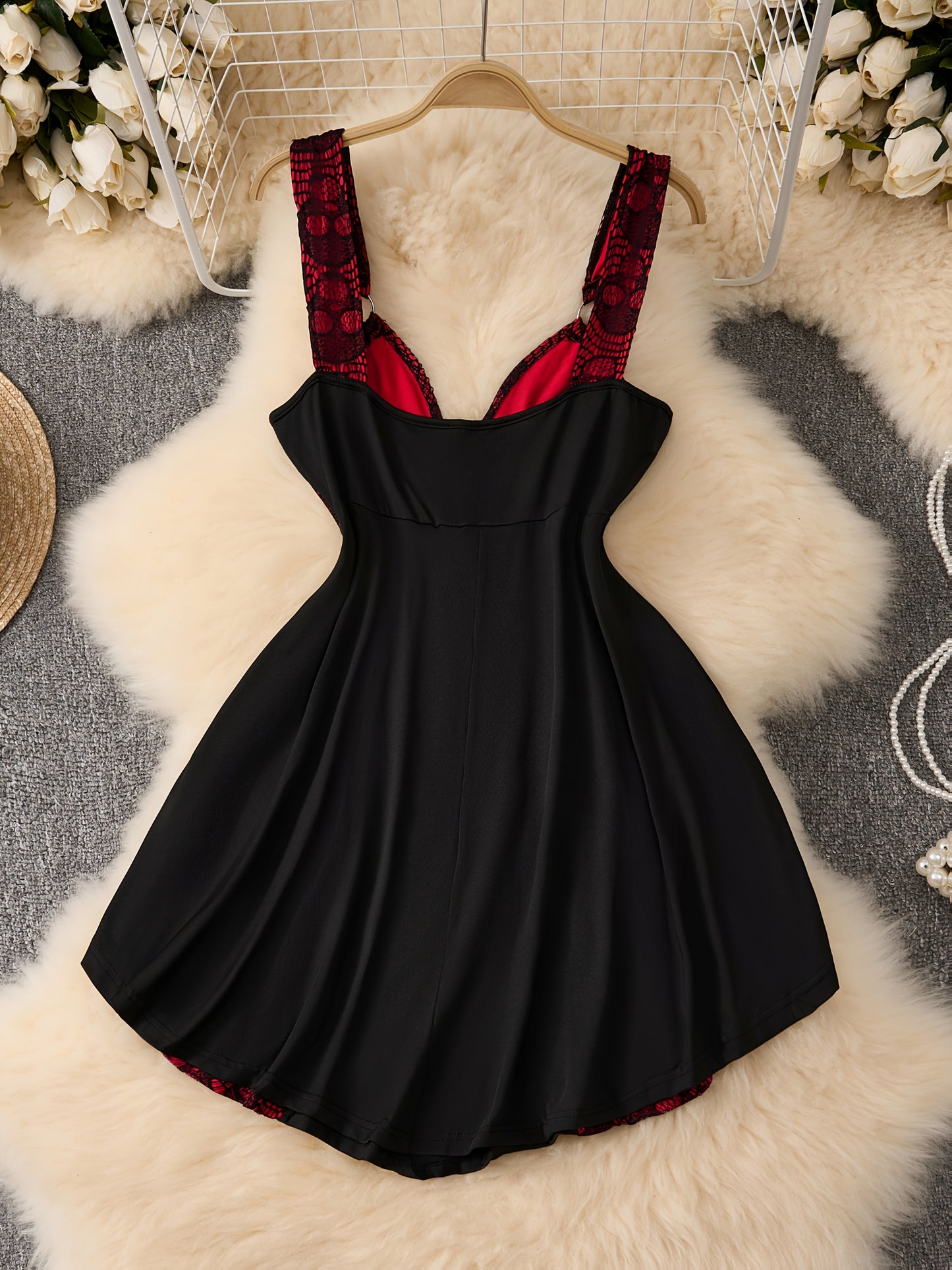 [Gothic Punk Lace Dress] Gothic Punk Lace Dress - Plus Size V-Neck Sleeveless Stretchy Black Dress with Skull Head Detail | Perfect for Parties and Events, Women's Gothic Dresses