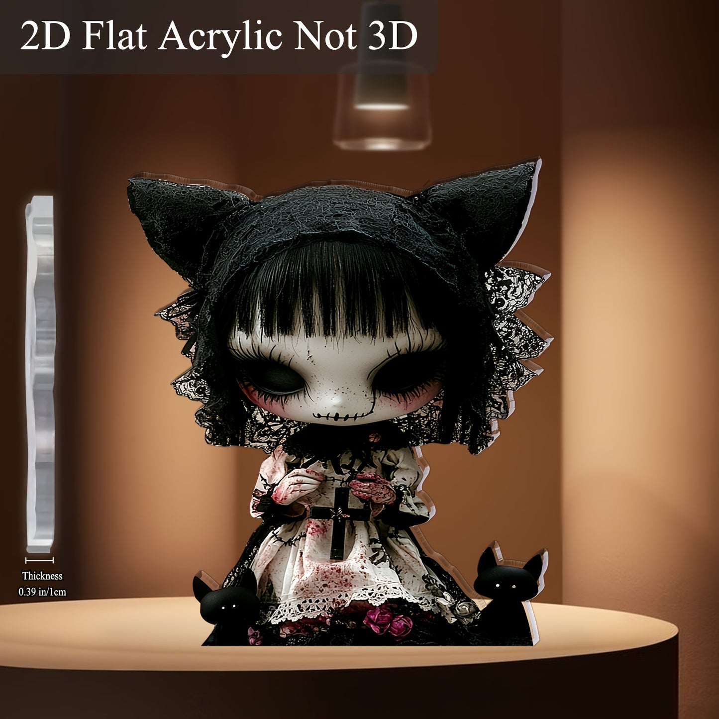2D Flat, 1pc Gothic Horror Theme Acrylic Desktop Decoration - 5.91"x5.11" Spooky Halloween Decor with Intricate Lace & Skull Design, Battery-Free Haunting Art for Home, Office, Bar, Cafe - Unique Gift for Halloween Party, 2D