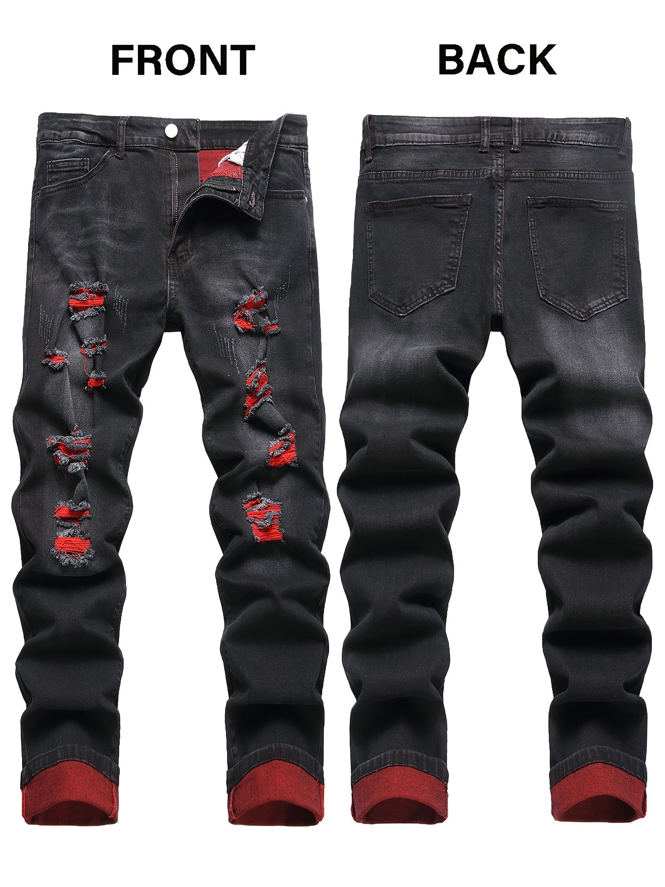Men's Jeans Slim Stretch Hole Long Pants