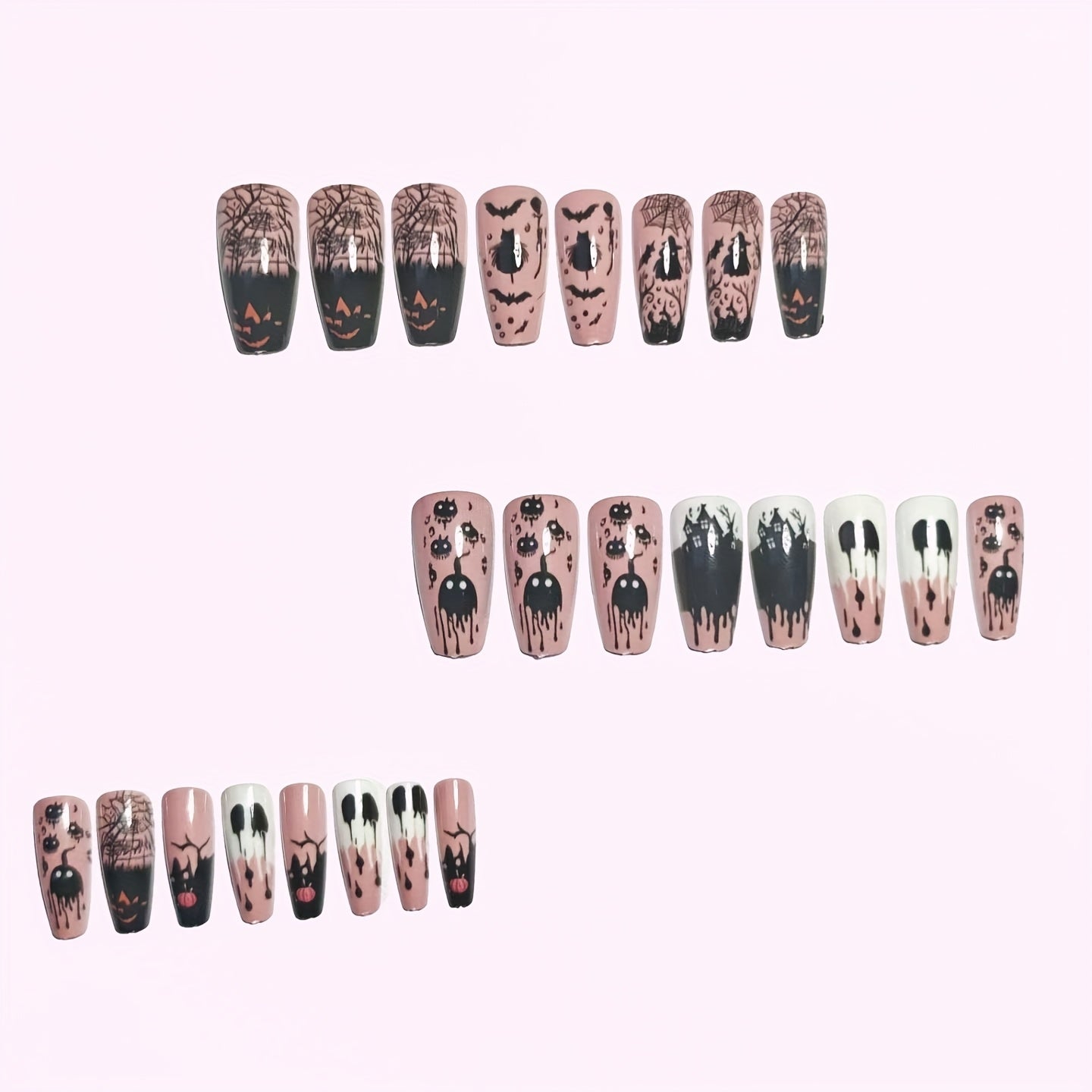 24pcs Halloween Gothic Style Witch Bat Pumpkin Lantern Removable Nail Art Set