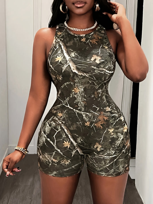 [Women's Jumpsuit] Women's Jumpsuit - Non-See-Through Outfit, Machine Washable, for Parties, Everyday & Formal Events - Spring/Fall/Summer Casual to Formal Attire, Party Attire, Natureinspired Print, Stretchy Fabric, Spring F