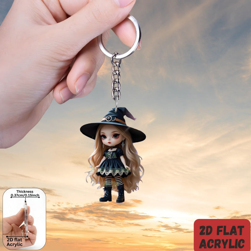 2D Flat, 1pc or 6pcs Gothic Horror Doll Keychain - Cute Gothic with Expressive Eyes, Flat 2D Flat Design with Black Hair & White Face Paint - Compatible with Backpacks, Cars, Phones, Keys - Spooky Accessory for Halloween, Chr