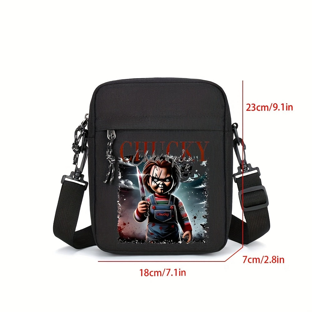 HUOHUO Men'S Oxford Crossbody Bag - Adjustable Strap, Black with White & Red Graphic Design, Perfect for Daily Commute & Street Style, Casual Shoulder Bag|Stylish Crossbody|Durable Oxford Material, Clown Bag, Red/crossbody/ba