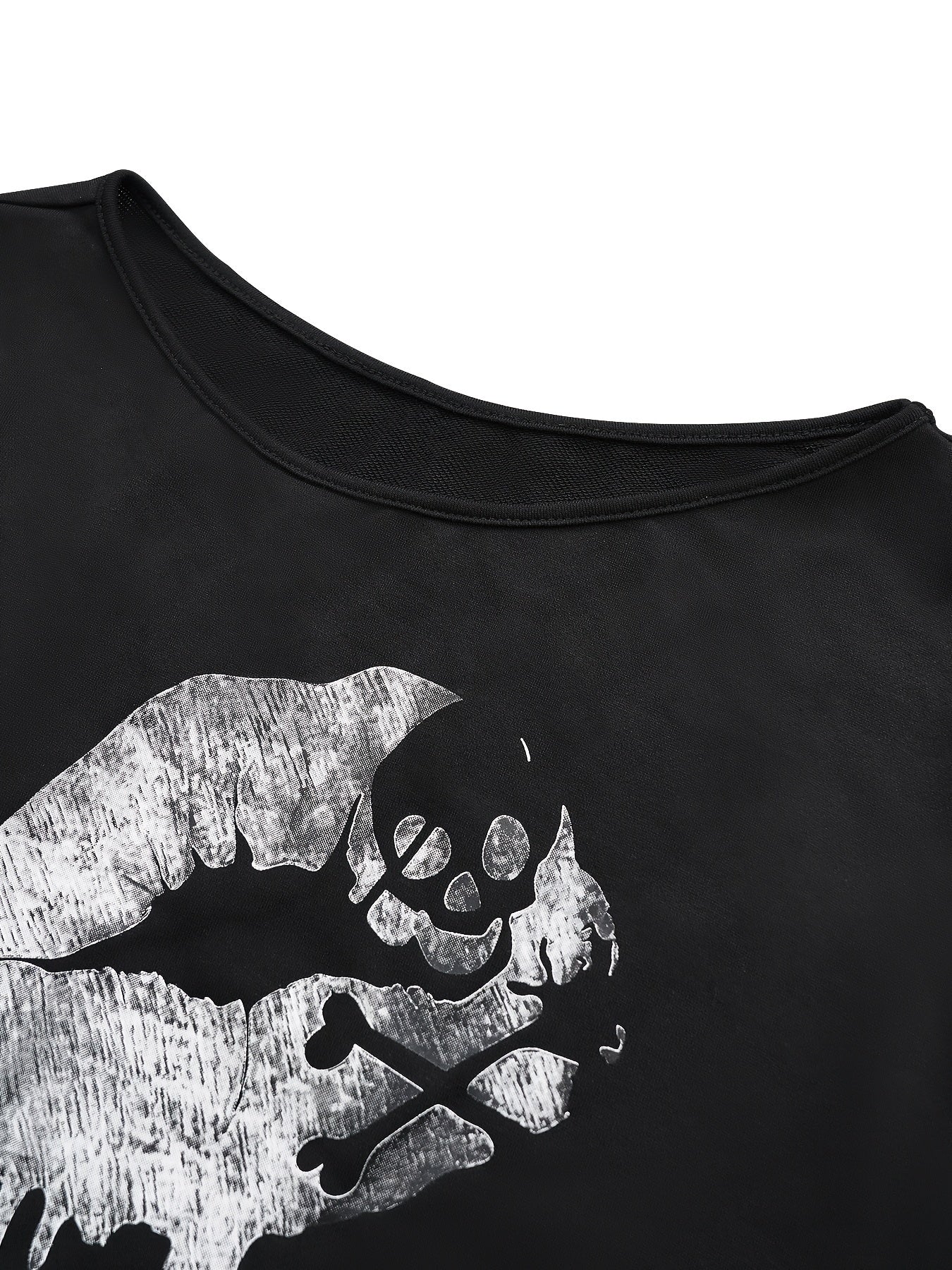 Halloween Skull and Lips Print Long Sleeve T-Shirt for Women - Casual Polyester Knit Fabric, Asymmetrical Shoulder, Regular Fit, Fall/Winter Fashion Top