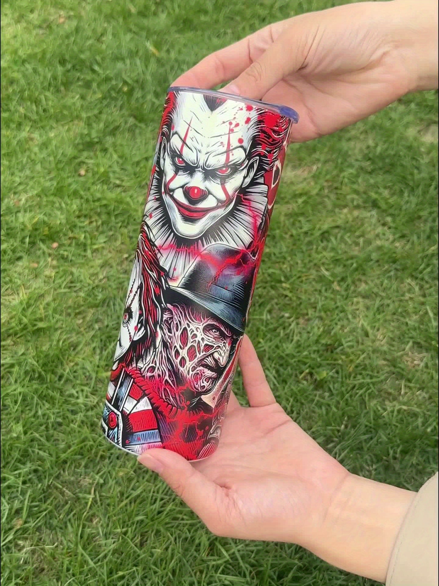 20oz Stainless Steel Tumbler with Horror Movie Characters, Insulated Travel Mug for Coffee, Beer, Drinks - Leakproof, Rust Resistant with Straw, Ideal for Halloween Party Gift - No Assembly Needed