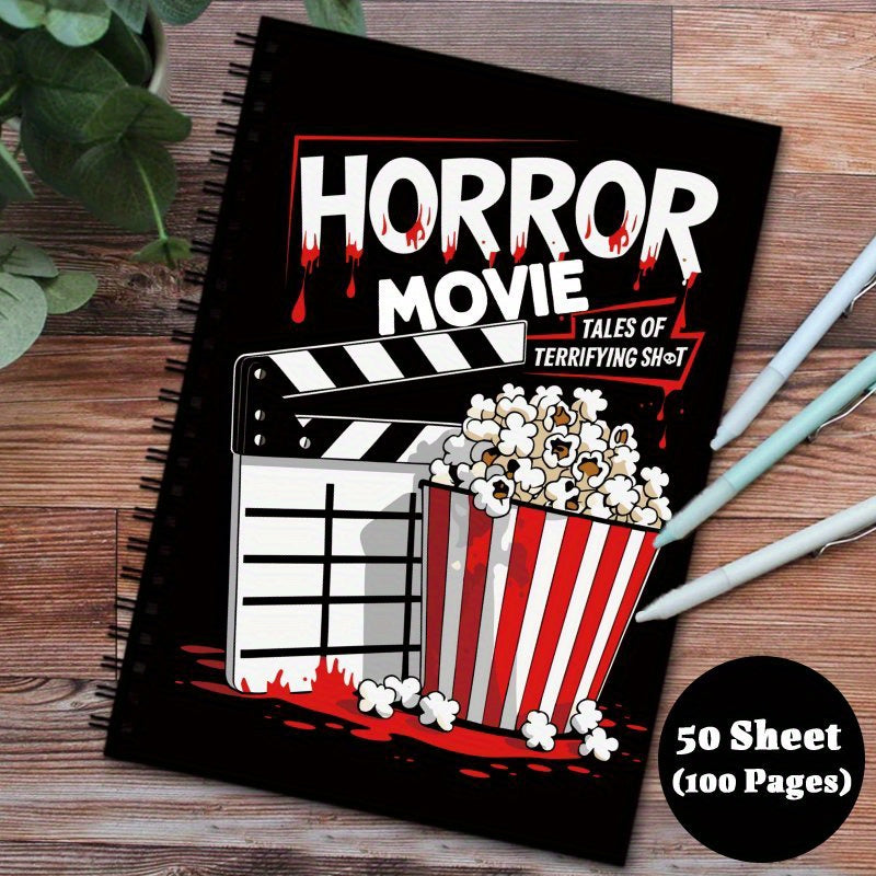 1pc Horror Movie Watching Logbook, Film Log Review Journal Notebook, Watch, Review And Record Horrible Films, Gift for Cinephiles Buffs Terror Movies Lovers, 50Sheet (100Pages)