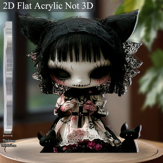 2D Flat, 1pc Gothic Horror Theme Acrylic Desktop Decoration - 5.91"x5.11" Spooky Halloween Decor with Intricate Lace & Skull Design, Battery-Free Haunting Art for Home, Office, Bar, Cafe - Unique Gift for Halloween Party, 2D