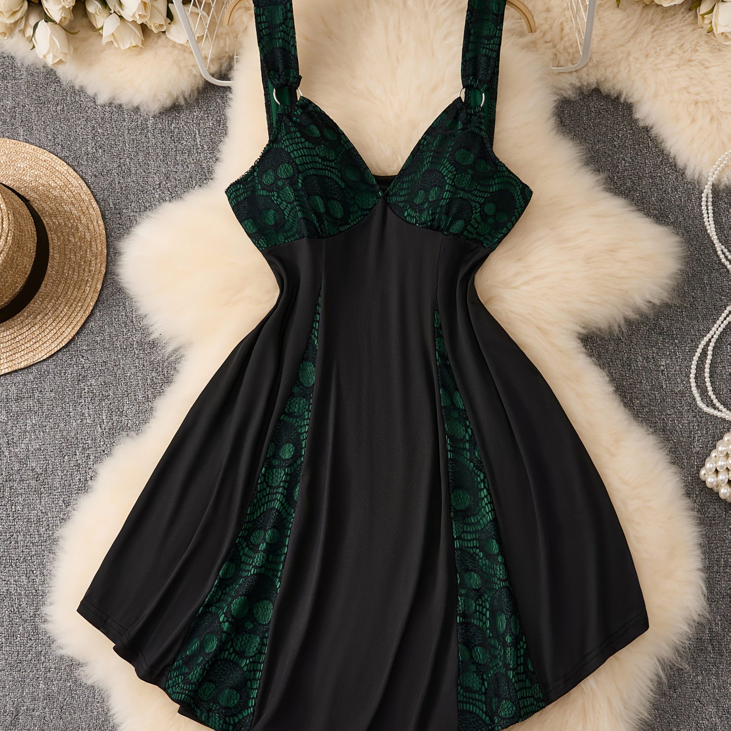 [Gothic Punk Lace Dress] Gothic Punk Lace Dress - Plus Size V-Neck Sleeveless Stretchy Black Dress with Skull Head Detail | Perfect for Parties and Events, Women's Gothic Dresses