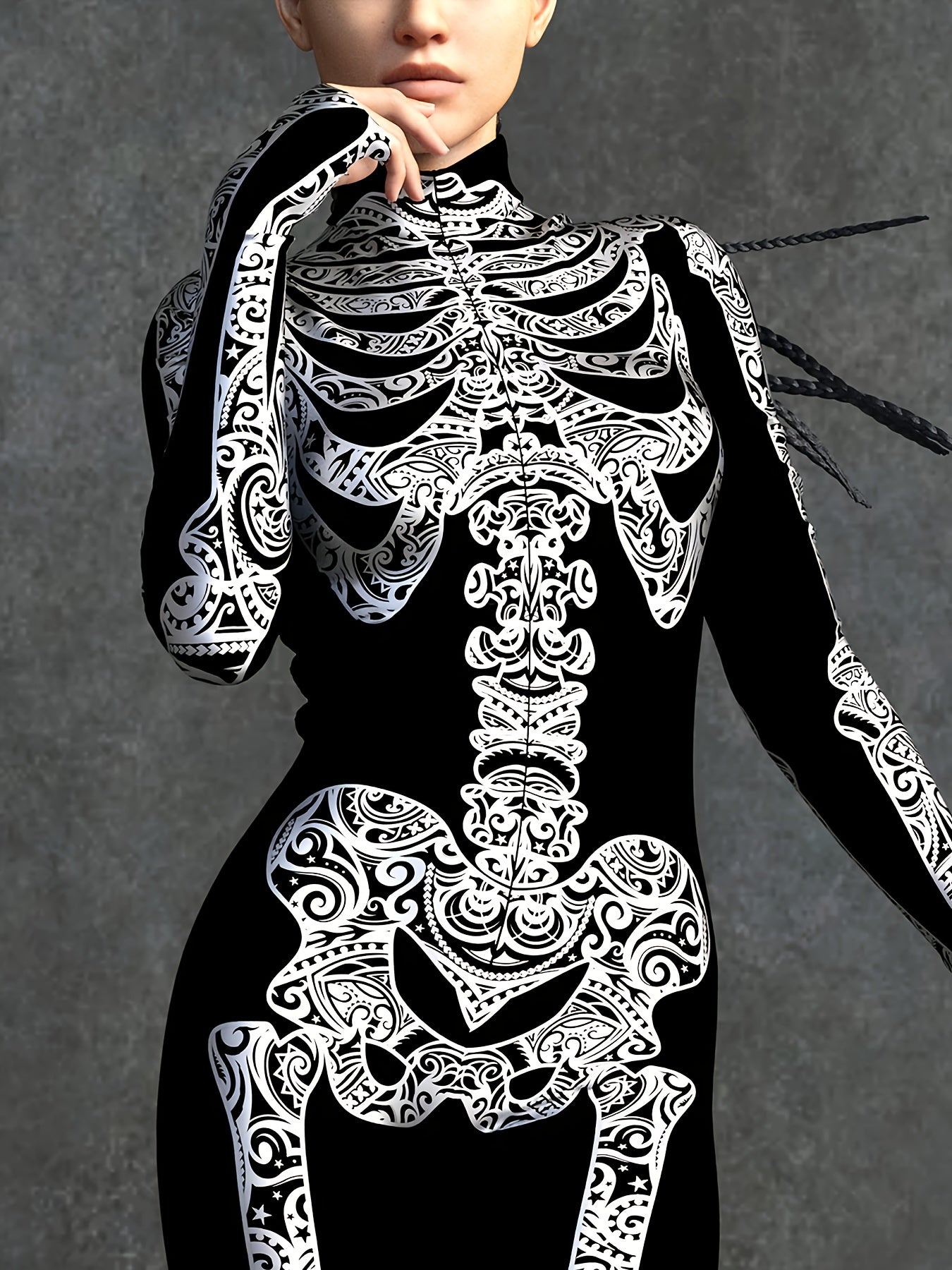 Women's Gothic Full-Length Outfit - Elegant Gothic full-body costume with Zip-Up Front, Full-Length Pants - Machine Washable Formal & Costume Party Attire for Themed Events, Casual Attire - Victorian Vampire, Dark Fantasy Clo