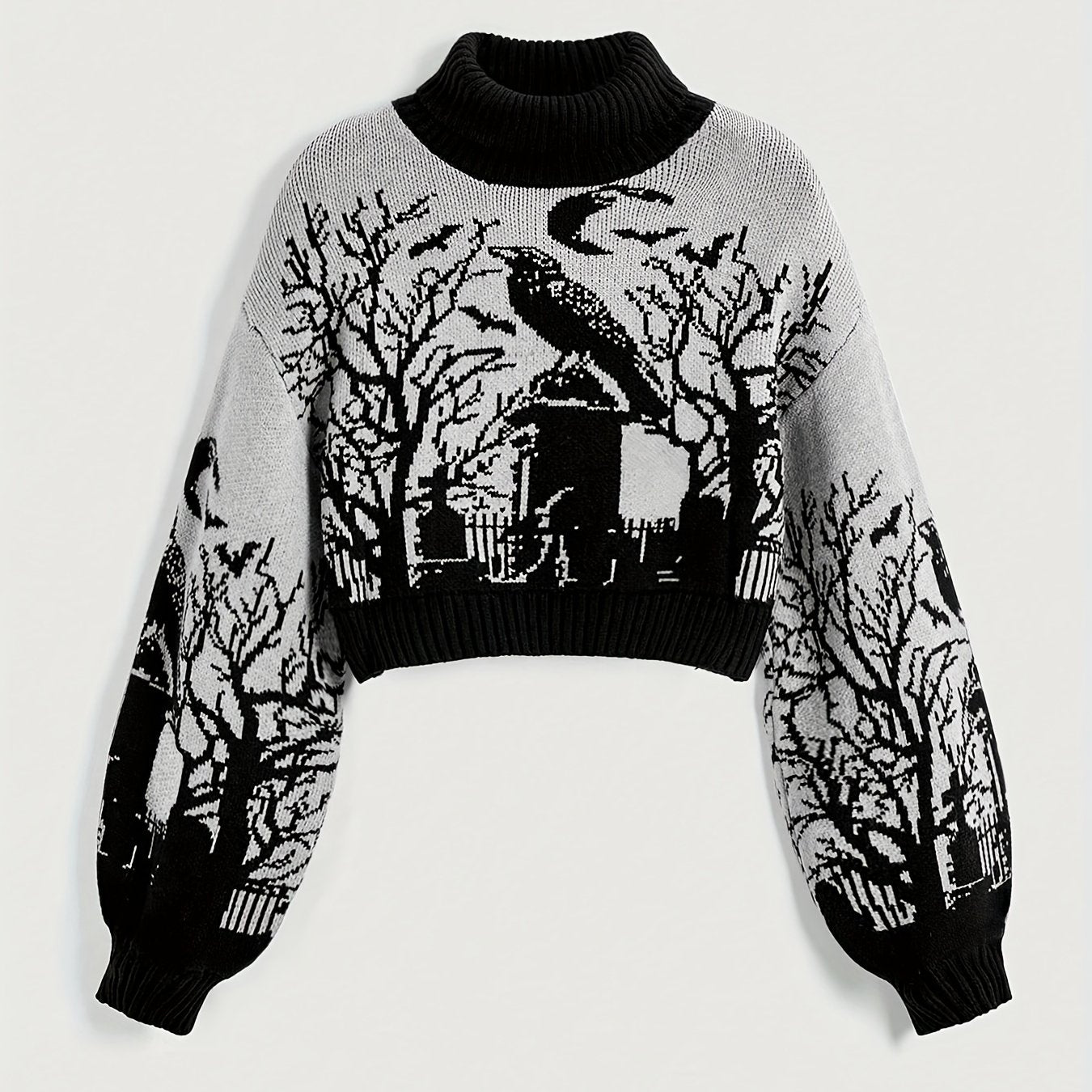 Women'S Gothic Dark Style Pullover Sweater - Black & White Contrast Color Block, Loose Fit Long Sleeve Top with Ribbed Cuffs, Warm Fall Winter Clothing for Everyday & Formal Outfits, Gothic Fashion, Autumn Winter Apparel, Moo