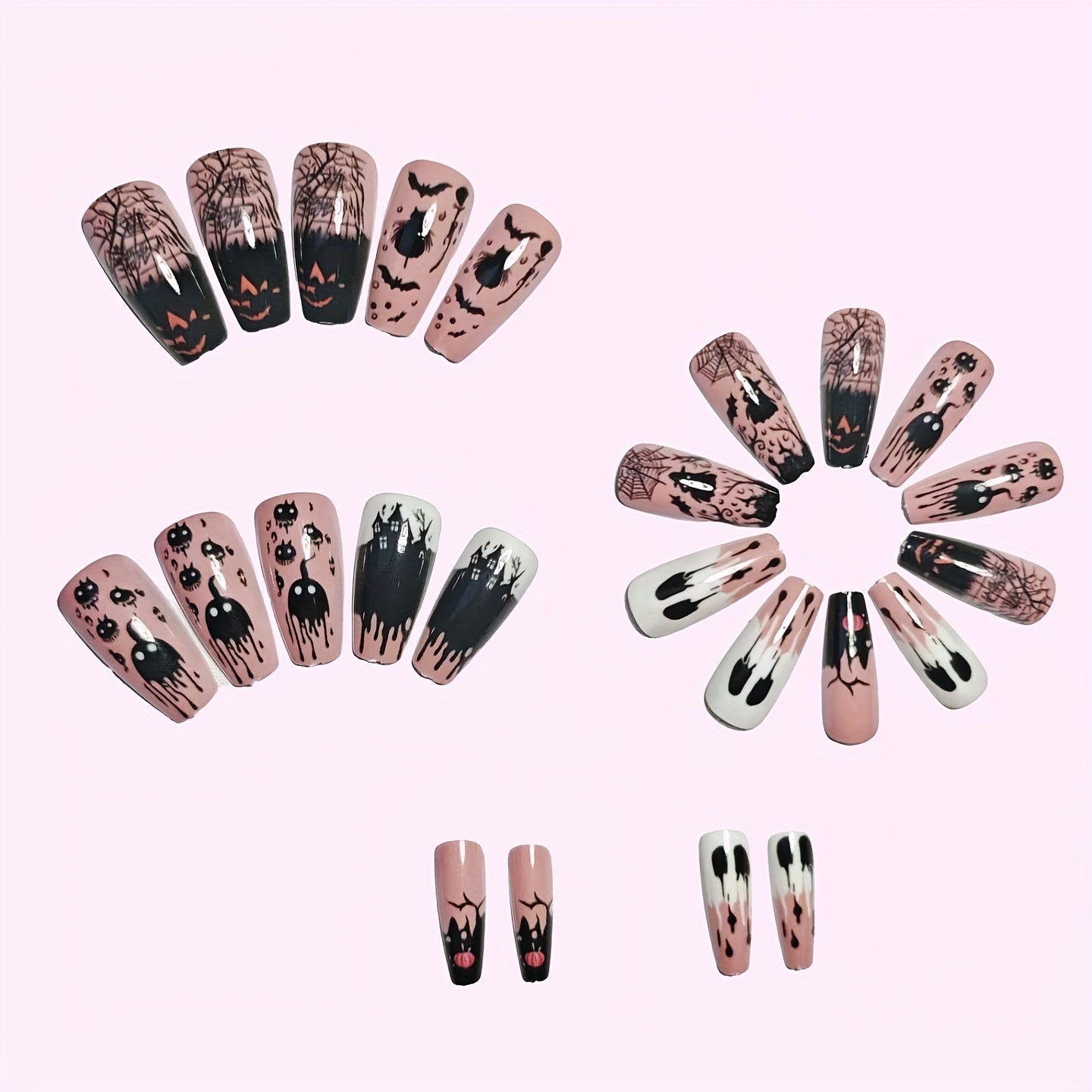 24pcs Halloween Gothic Style Witch Bat Pumpkin Lantern Removable Nail Art Set