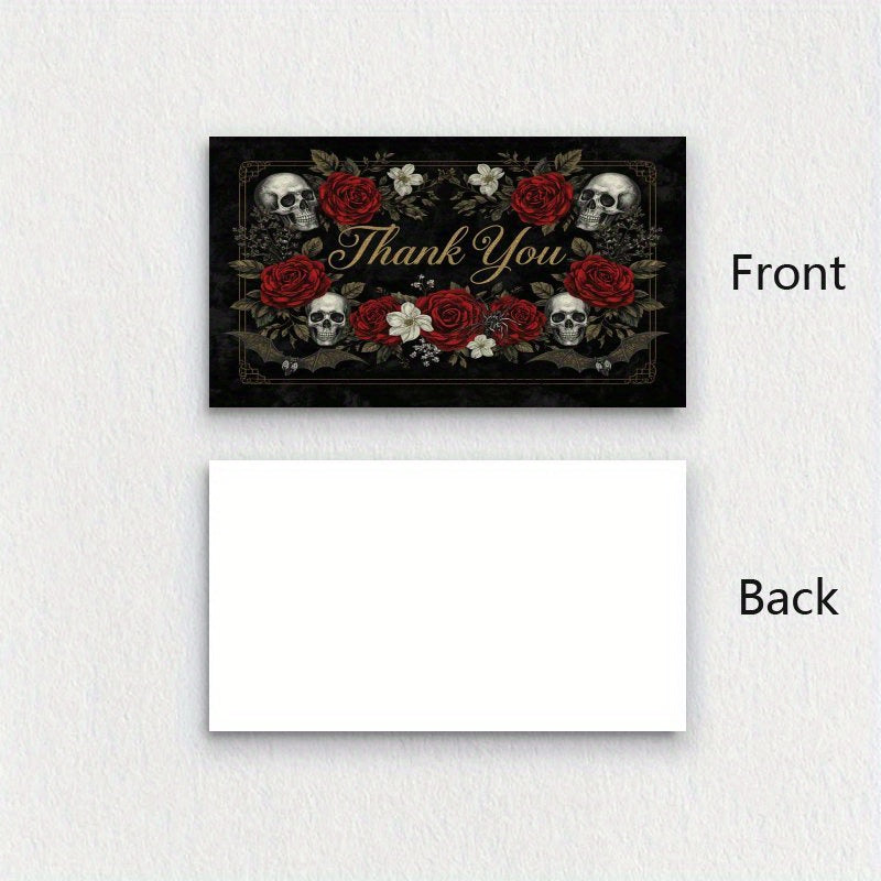 100pcs Gothic Skull Rose Thank You Cards - Elegant Black & Red Floral Design with "Thank You" Message, Perfect for Halloween, Business, and Thank You Notes - Ideal for Adults and Teens, Halloween Decorations