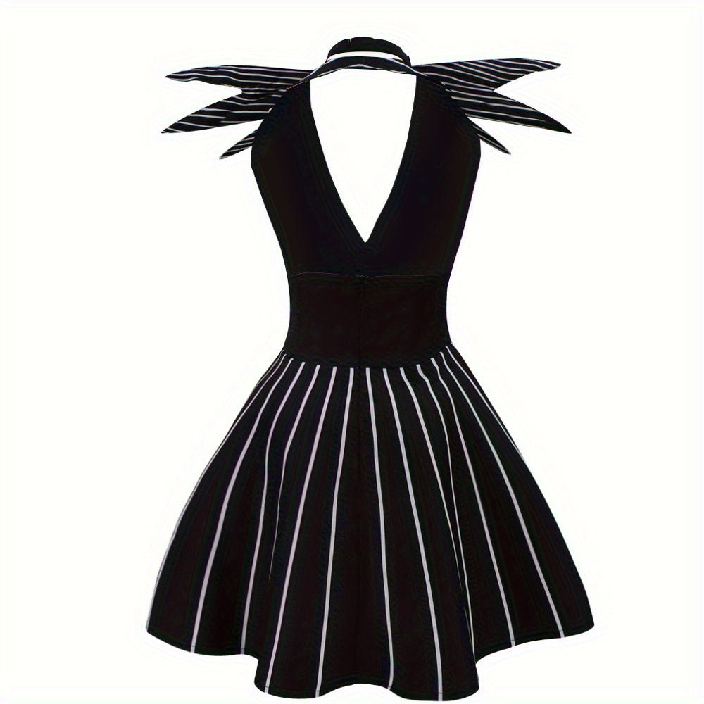 Jack Skellington Costume, Nightmare Before Christmas Item, Women'S Halloween Costume, Official Licensed Disney, Polyester Full Makeup & Party Dress, Tim-inspired Gothic Look, Complete Set For Halloween Parties, Cosplay Events