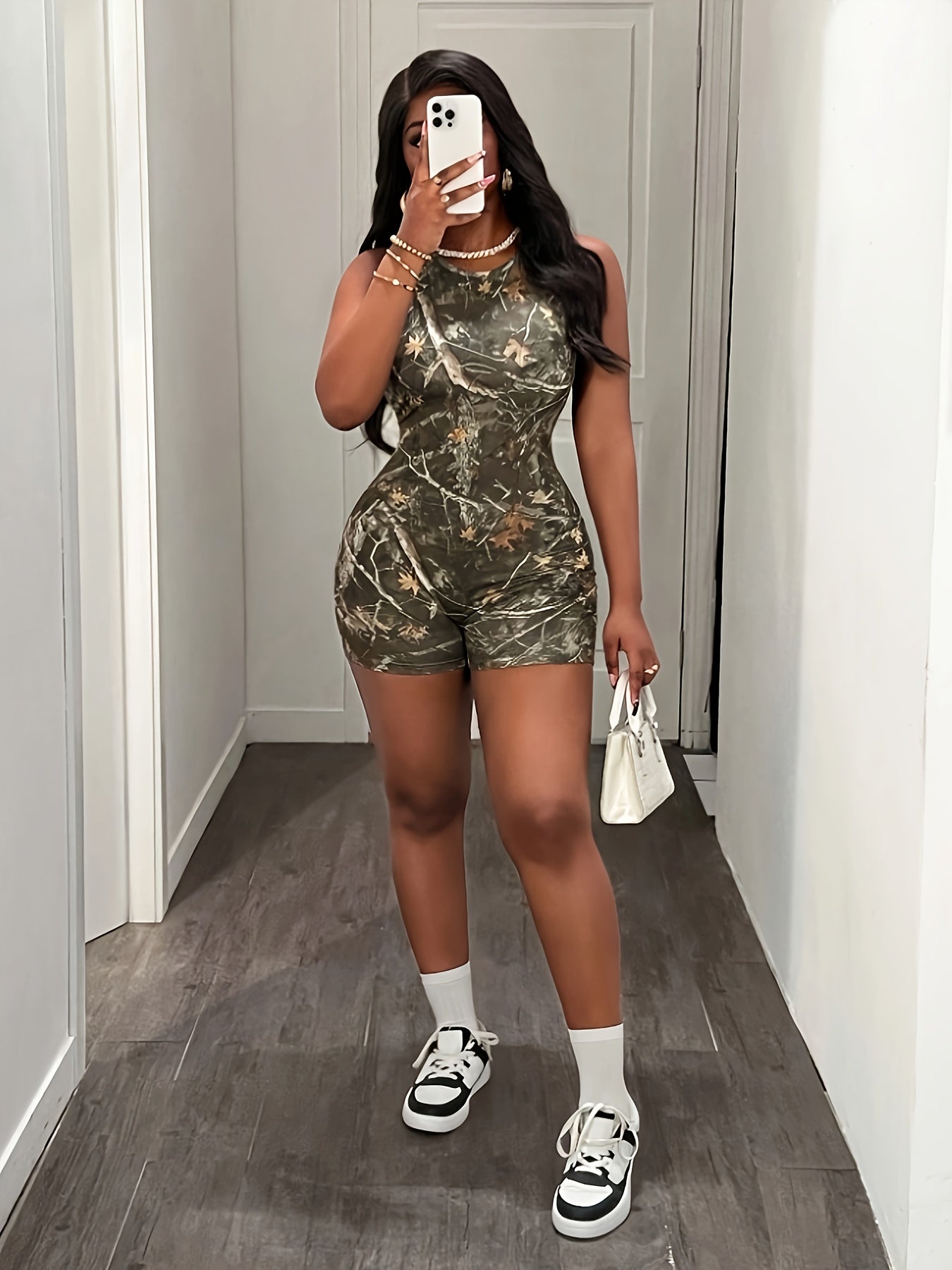 [Women's Jumpsuit] Women's Jumpsuit - Non-See-Through Outfit, Machine Washable, for Parties, Everyday & Formal Events - Spring/Fall/Summer Casual to Formal Attire, Party Attire, Natureinspired Print, Stretchy Fabric, Spring F