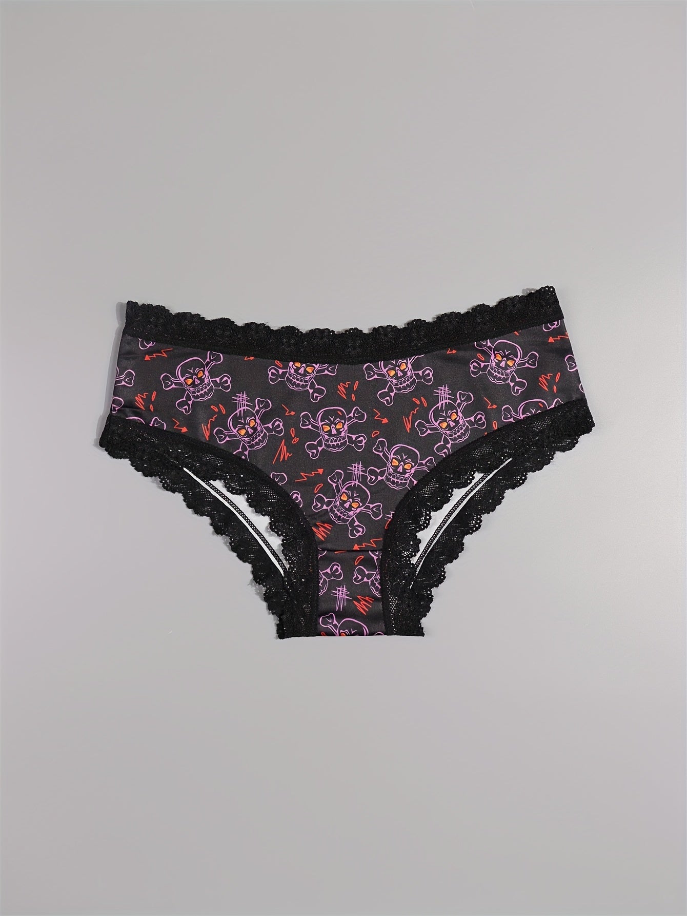 Sexy Cute Gothic Chic 10pcs Low-Rise Briefs - Contrast Lace, Allover Halloween Print, Comfortable Hipster Panties - Assorted Styles, Perfect Gift Idea for Special Occasions Or Daily Wear