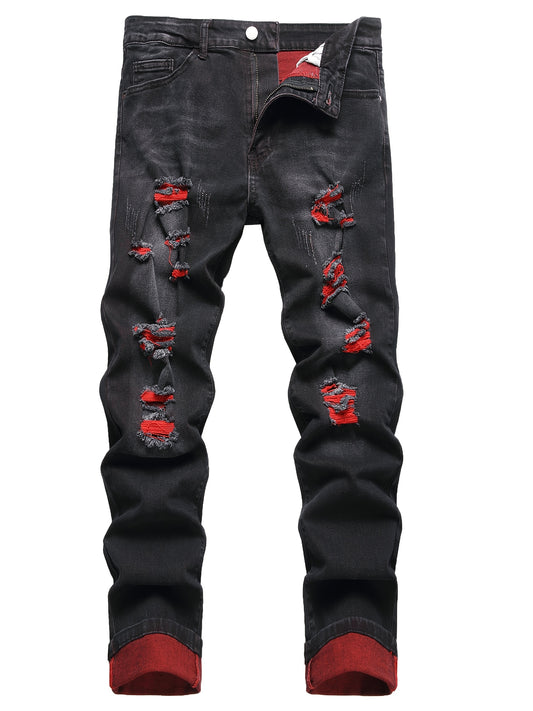 Men's Jeans Slim Stretch Hole Long Pants