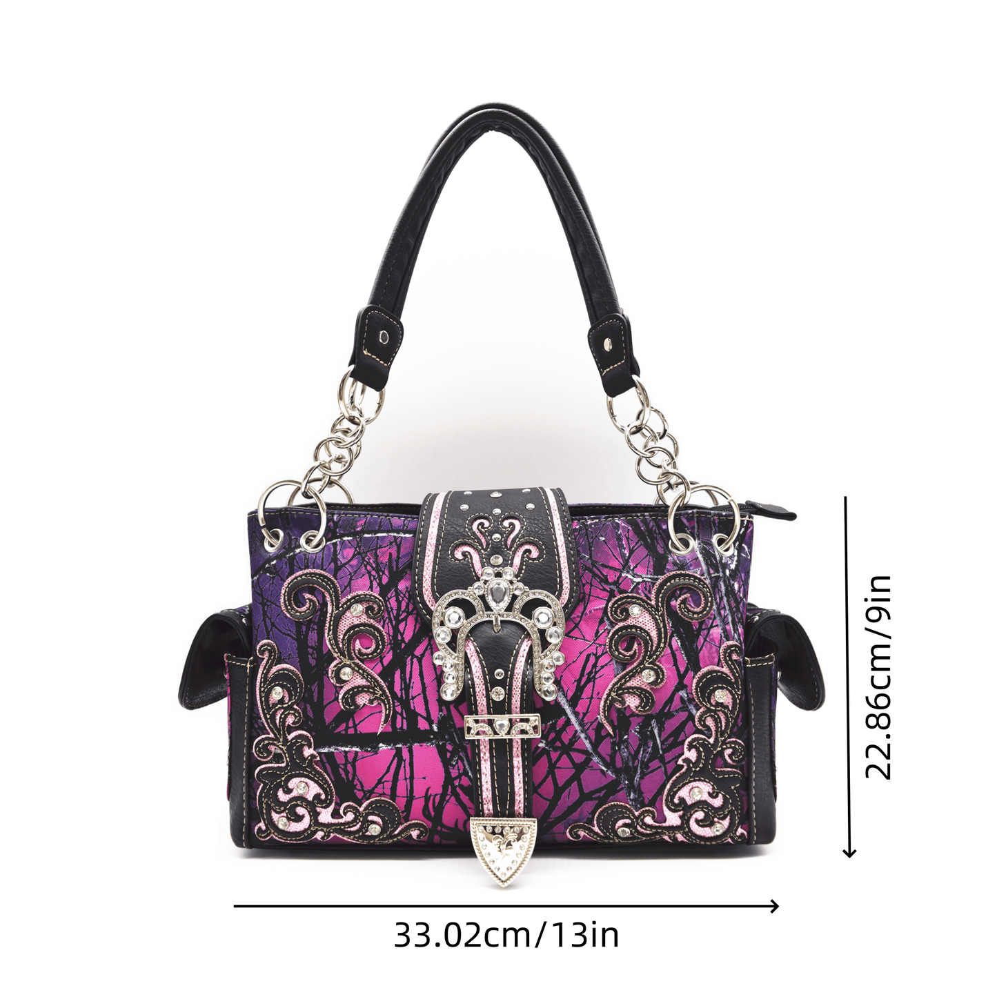 Camouflage Crown Buckle Western Style Purse Floral Shine Glow Country Handbag Women Shoulder Bag Crossbody Wallet Set