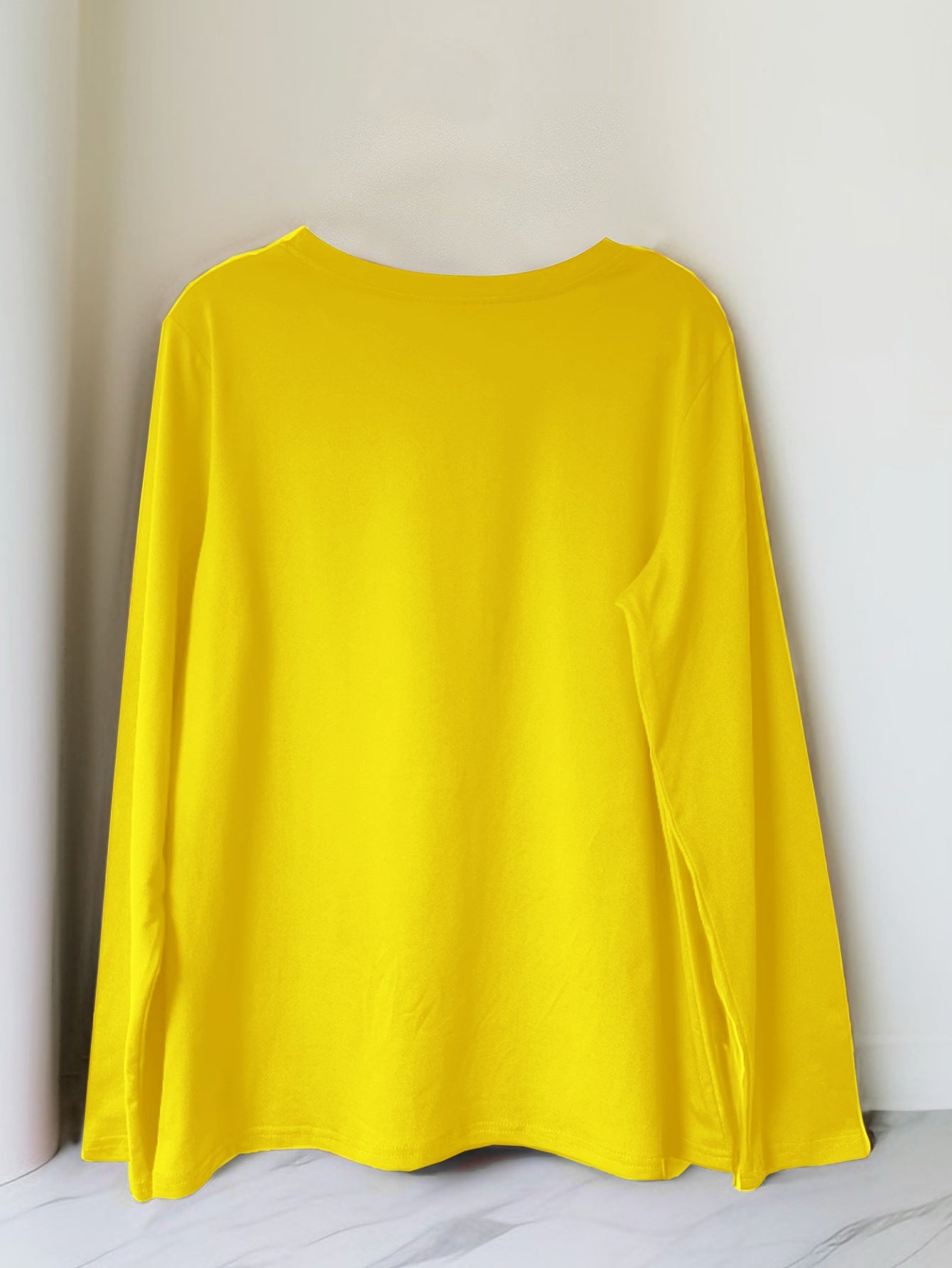 [Vibrant Yellow T-Shirt] Vibrant Yellow Women's Motorcycle Graphic Long Sleeve T-Shirt | Casual Round Neck Spring Summer Top with Geometric Print, Machine Washable, Relaxed Fit, Durable