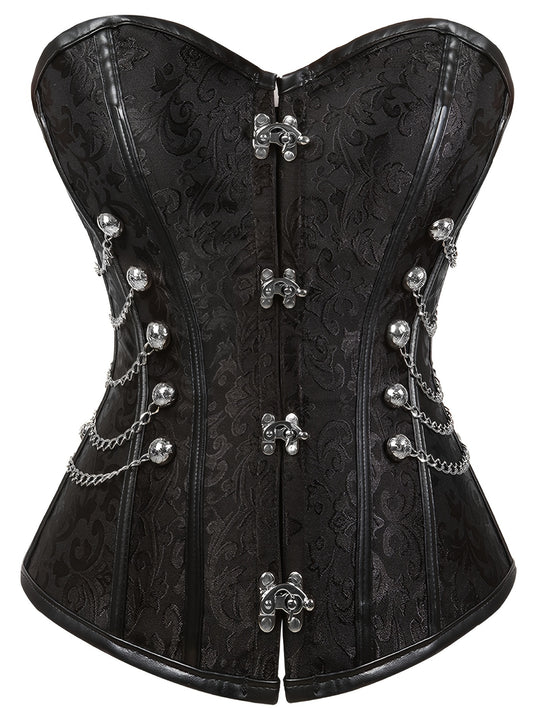 [Steampunk Corset] Steampunk Renaissance Women's Corset Top | Black Lace-Up Front, Off-Shoulder Design, Non-Stretch Fabric, Adjustable Straps | For Halloween, Pirate & Costume Parties