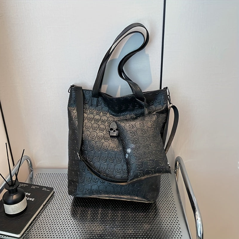 Women's Vintage Skeleton Flower Pattern Crossbody Bag - Halloween Slant Backpack with Detachable Strap, Zipper Closure, & Polyester Lining, Hand Washable Black Handbag for Casual & Party Use