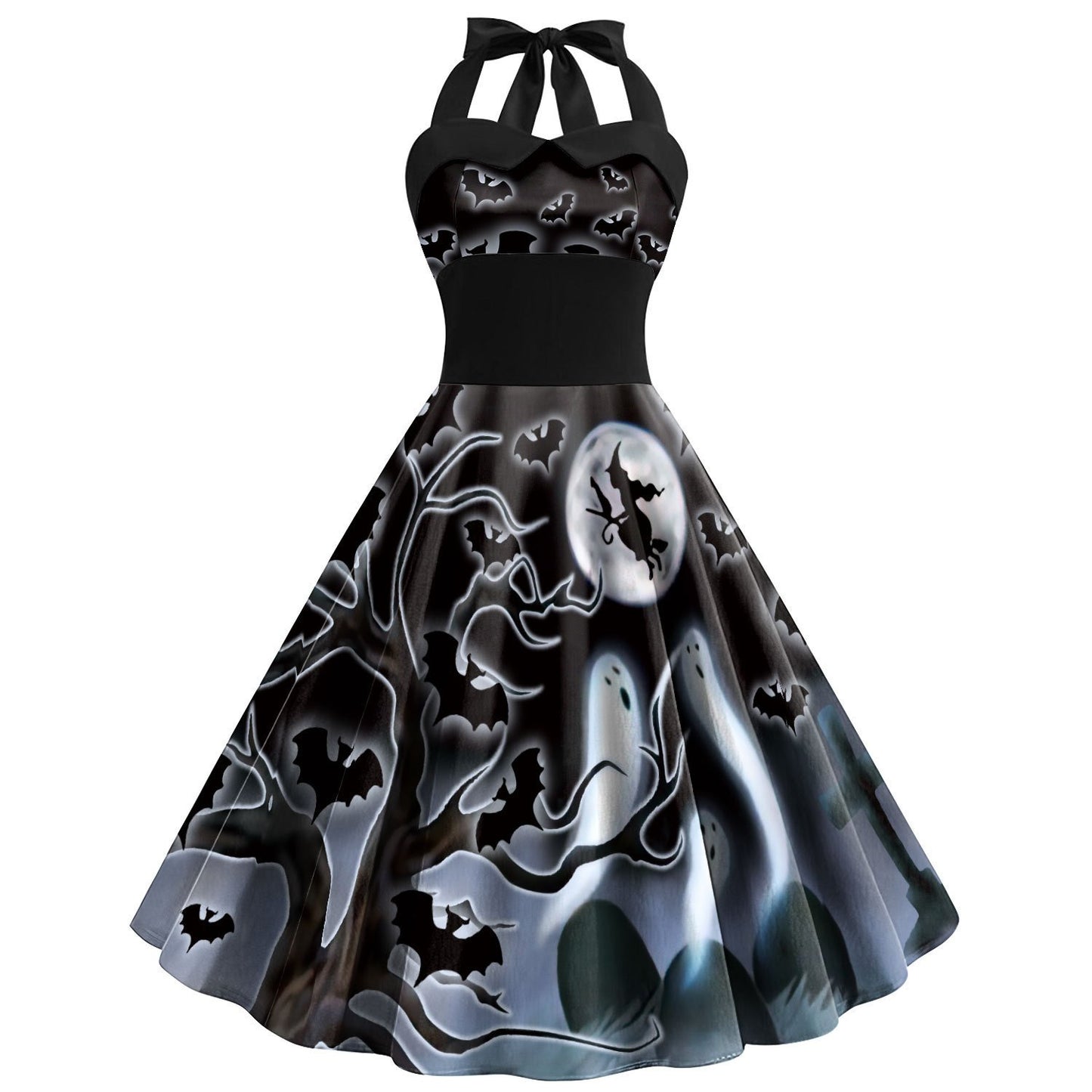 Women'S Retro Gothic Halloween Dress with Skull & Spider Web Print - Asymmetrical Short Sleeve High Waist Party Costume, & Orange Sleeveless Outfit with Shoulder Straps & Ruffled Hem for Themed Events, Year-Round Wear (Adult