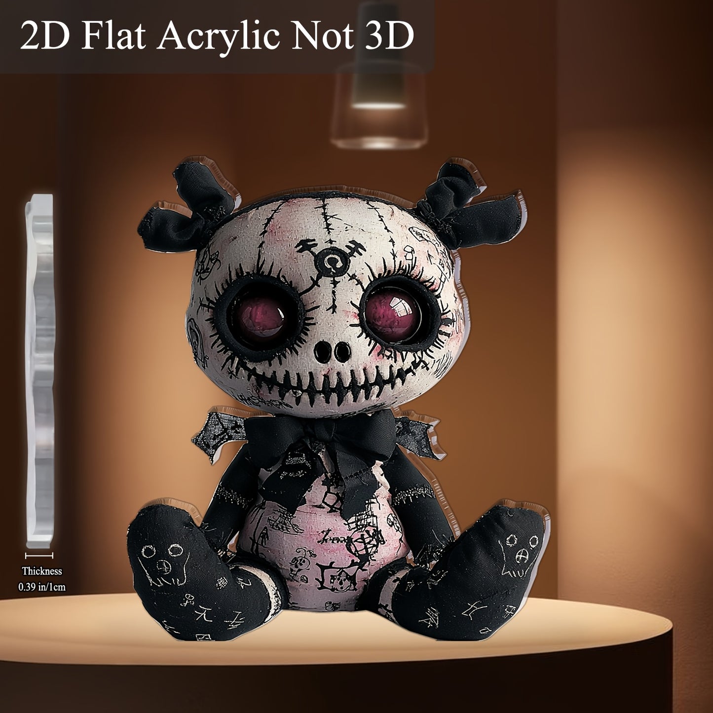 2D Flat, 1pc Horror-Themed Plush Toy Acrylic Desktop Decoration - Gothic Spooky Halloween Decor, 5.91"x5.11" 2D Flat Print with Skull & Bat Design, No Batteries Needed for Office, Bar, Cafe, Friend Gift, 2D Flat