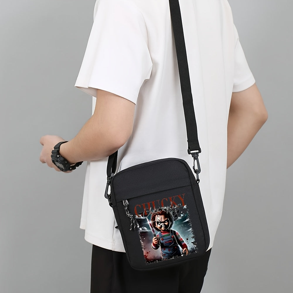 HUOHUO Men'S Oxford Crossbody Bag - Adjustable Strap, Black with White & Red Graphic Design, Perfect for Daily Commute & Street Style, Casual Shoulder Bag|Stylish Crossbody|Durable Oxford Material, Clown Bag, Red/crossbody/ba