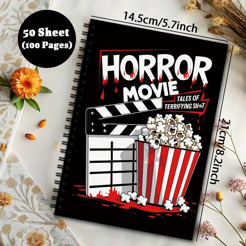 1pc Horror Movie Watching Logbook, Film Log Review Journal Notebook, Watch, Review And Record Horrible Films, Gift for Cinephiles Buffs Terror Movies Lovers, 50Sheet (100Pages)