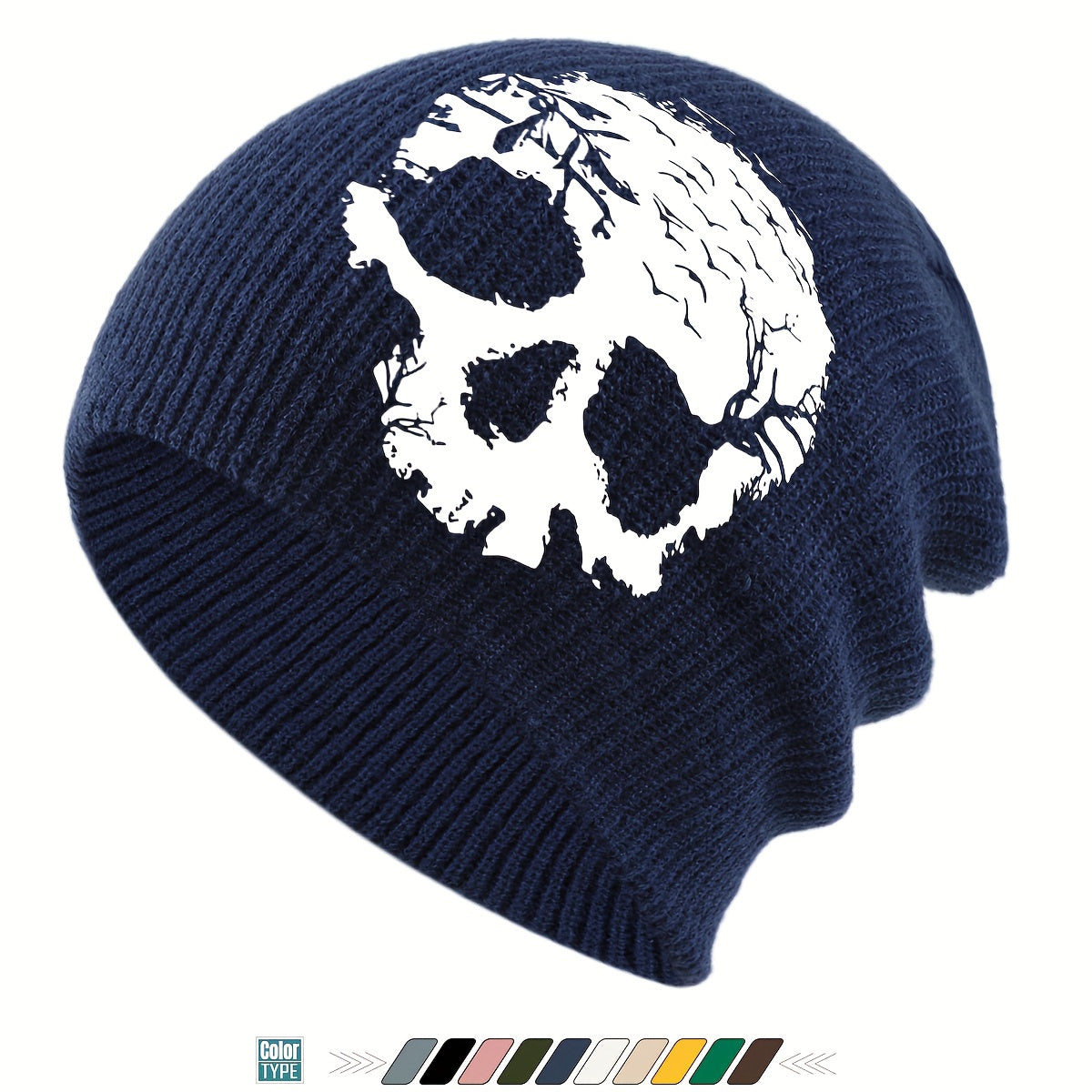 1pc Gothic Skull Print Beanie Hat - Soft Stretchy Winter Skull Cap with Elastic Band, Lightweight Warm Unisex Beanie for Men & Women, Gothic Style for Halloween, Christmas, Casual Attire - Black, Grey, Yellow, Pink, White & M
