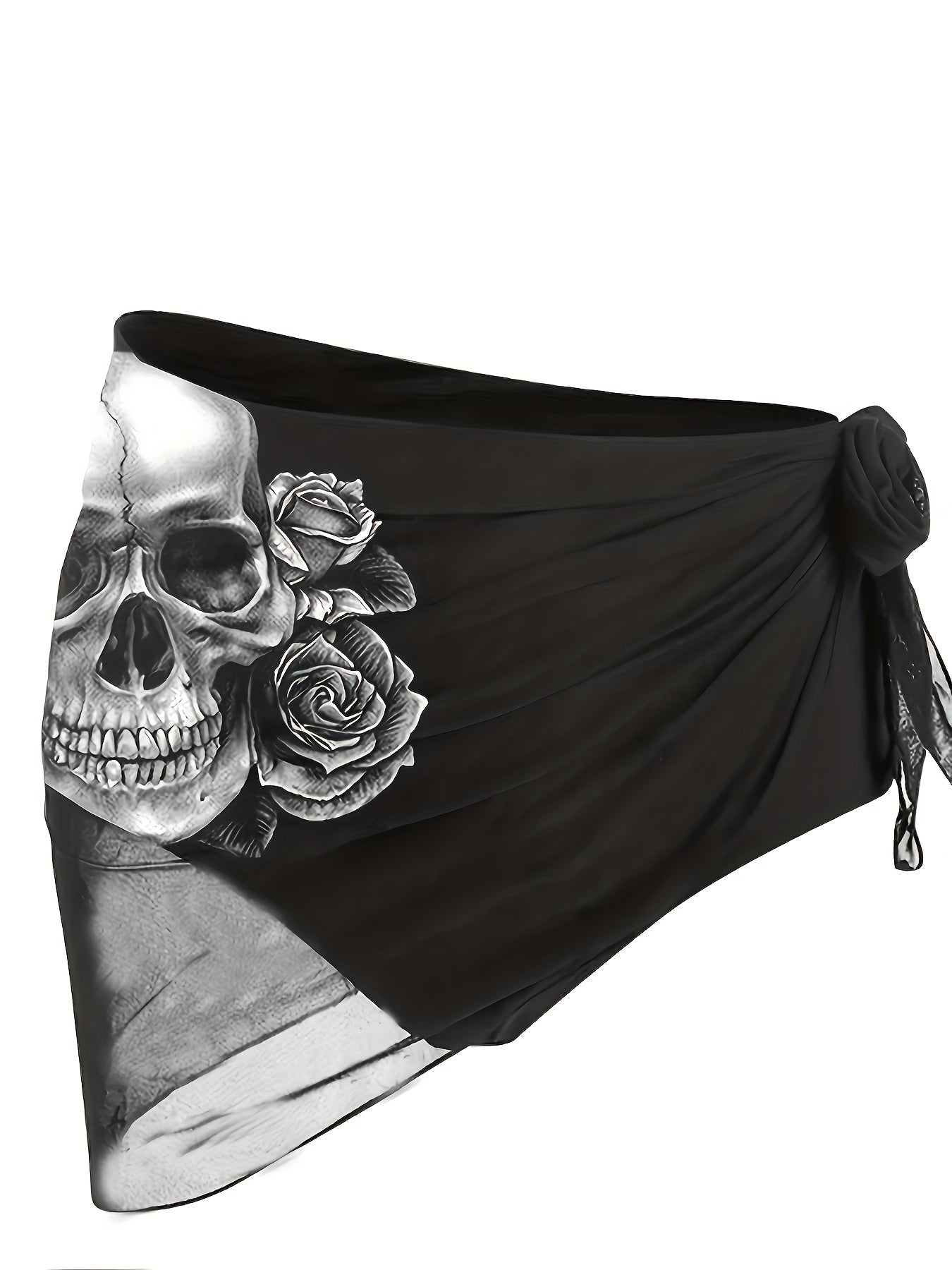 Rose Skull Print High Waist Bikini Set, Women'S Casual Knitted Mesh Hollow Swimsuit, Suitable For Vacation, Suitable For Sports Occasions, New Spring And Summer Swimsuit