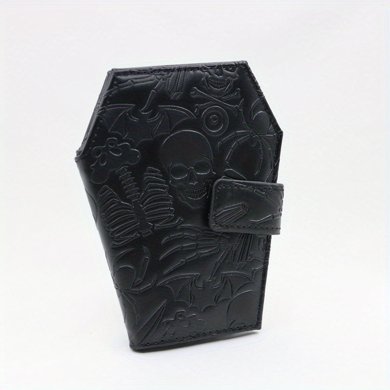 [Gothic Wallet] Spooky Gothic Vintage Embossed Skull Coffin Wallet | Faux Leather, Snap Closure, Perfect for Keys, Cash & Cards, Dark Gothic Style, Halloween Clutch