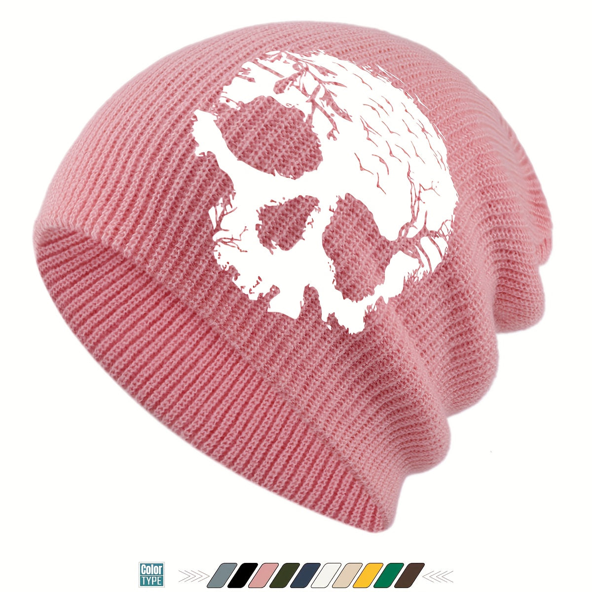 1pc Gothic Skull Print Beanie Hat - Soft Stretchy Winter Skull Cap with Elastic Band, Lightweight Warm Unisex Beanie for Men & Women, Gothic Style for Halloween, Christmas, Casual Attire - Black, Grey, Yellow, Pink, White & M
