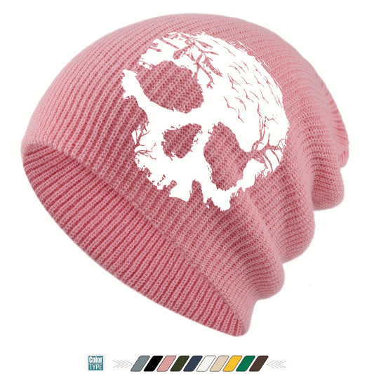 1pc Gothic Skull Print Beanie Hat - Soft Stretchy Winter Skull Cap with Elastic Band, Lightweight Warm Unisex Beanie for Men & Women, Gothic Style for Halloween, Christmas, Casual Attire - Black, Grey, Yellow, Pink, White & M
