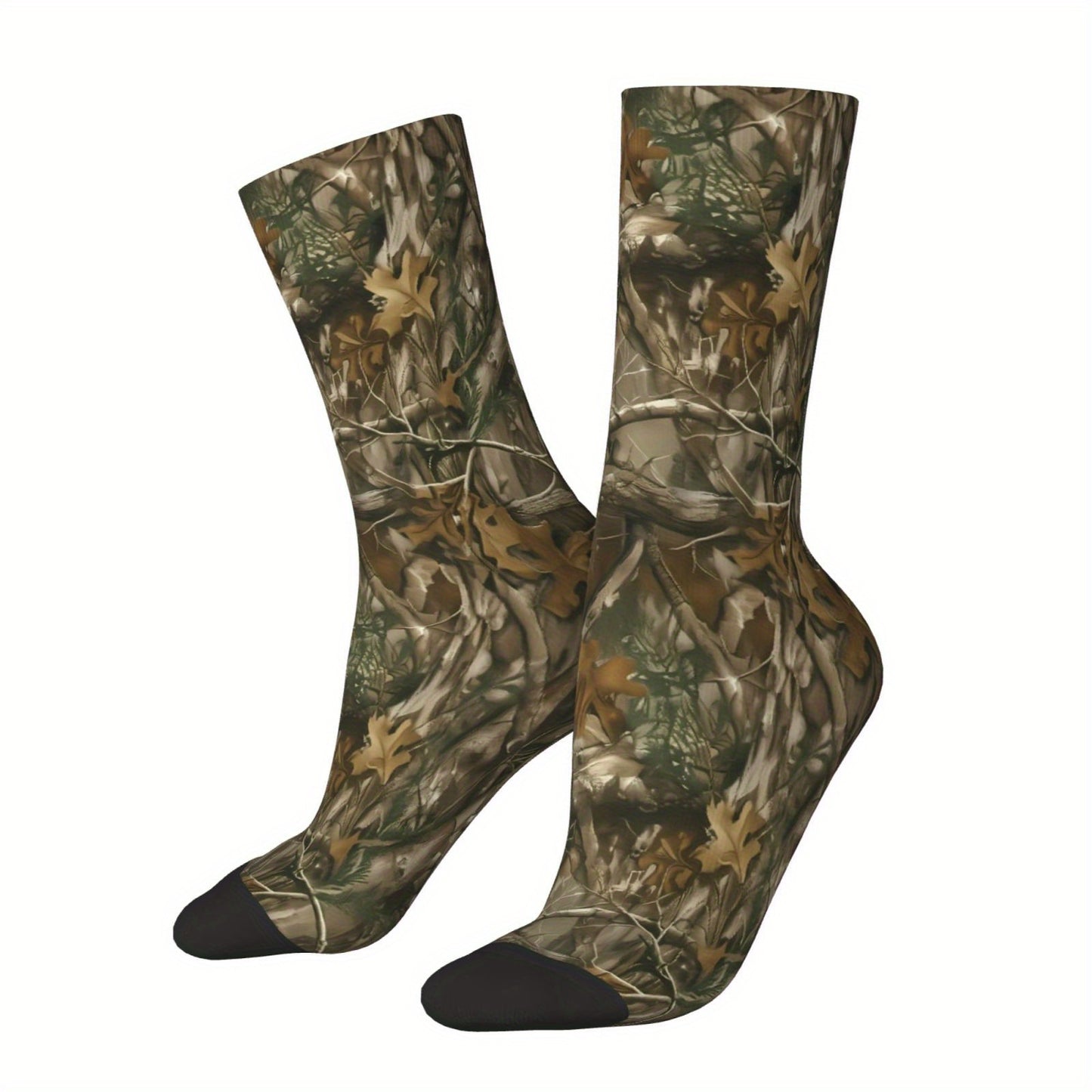 Unisex Outdoor Socks, Camouflage Forest Print Mid-Calf Crew Socks for Men and Women - Machine Washable, Breathable & Comfortable Fashion Casual Sports Accessory, Socks, Ladies Socks for Women, Sport Socks, Over The Knee Socks