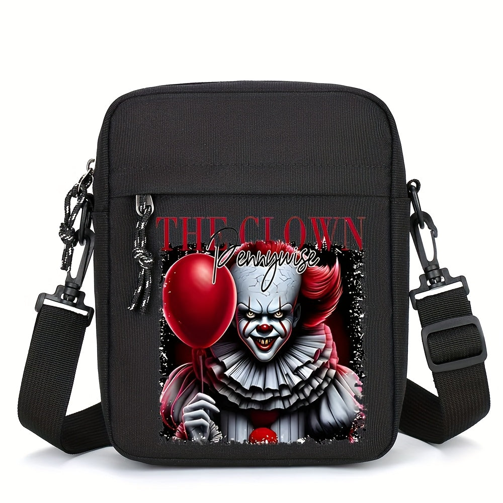 HUOHUO Men'S Oxford Crossbody Bag - Adjustable Strap, Black with White & Red Graphic Design, Perfect for Daily Commute & Street Style, Casual Shoulder Bag|Stylish Crossbody|Durable Oxford Material, Clown Bag, Red/crossbody/ba